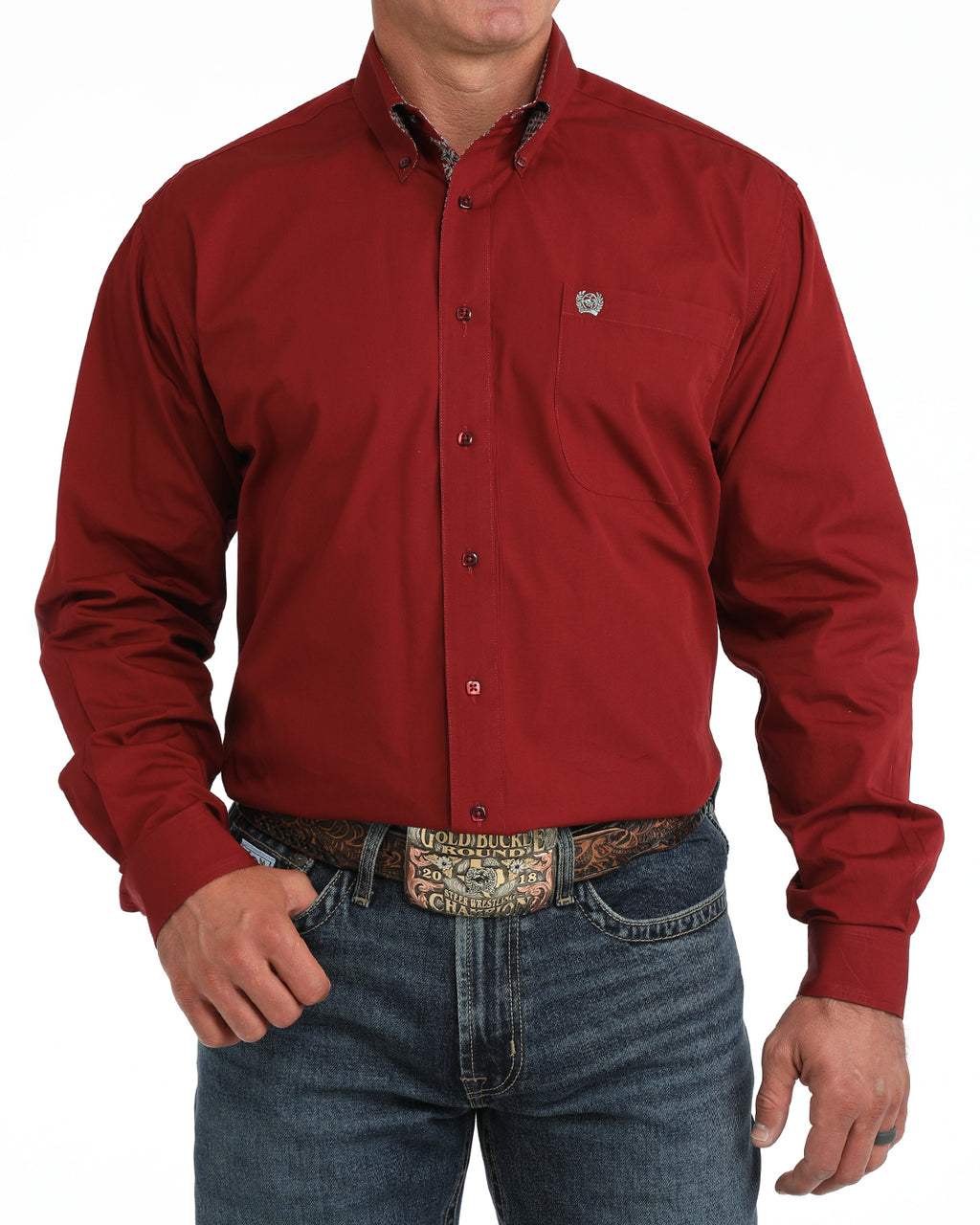 Cinch Men's Solid Burgundy Classic Fit Long Sleeve Button Down Shirt MTW1106139