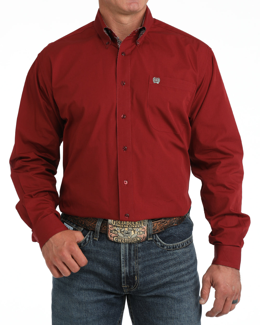 Cinch Men's Solid Burgundy Classic Fit Long Sleeve Button Down Shirt MTW1106139