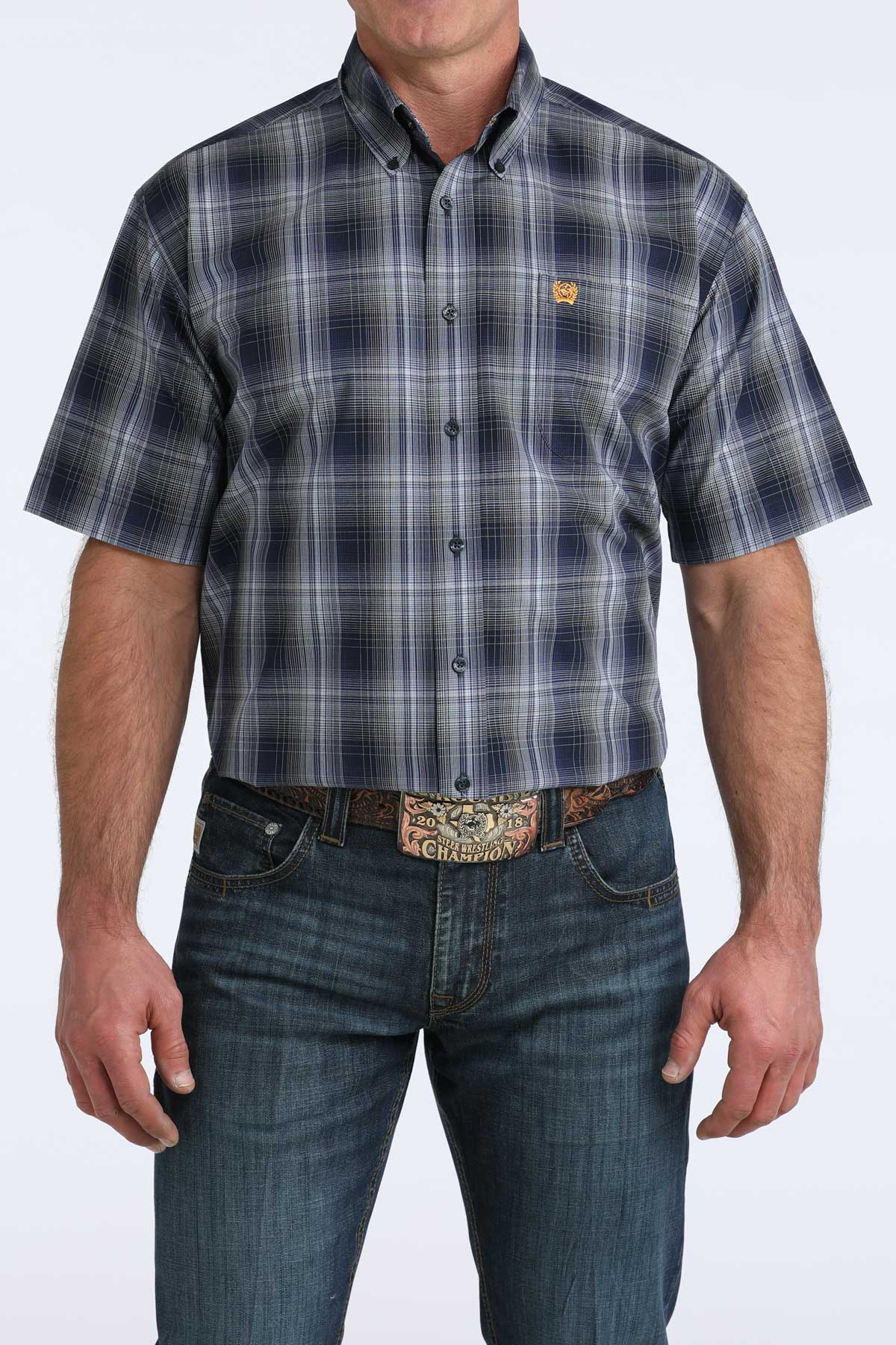 MEN'S CINCH NAVY PLAID SHORT SLEEVE SHIRT MTW1111516