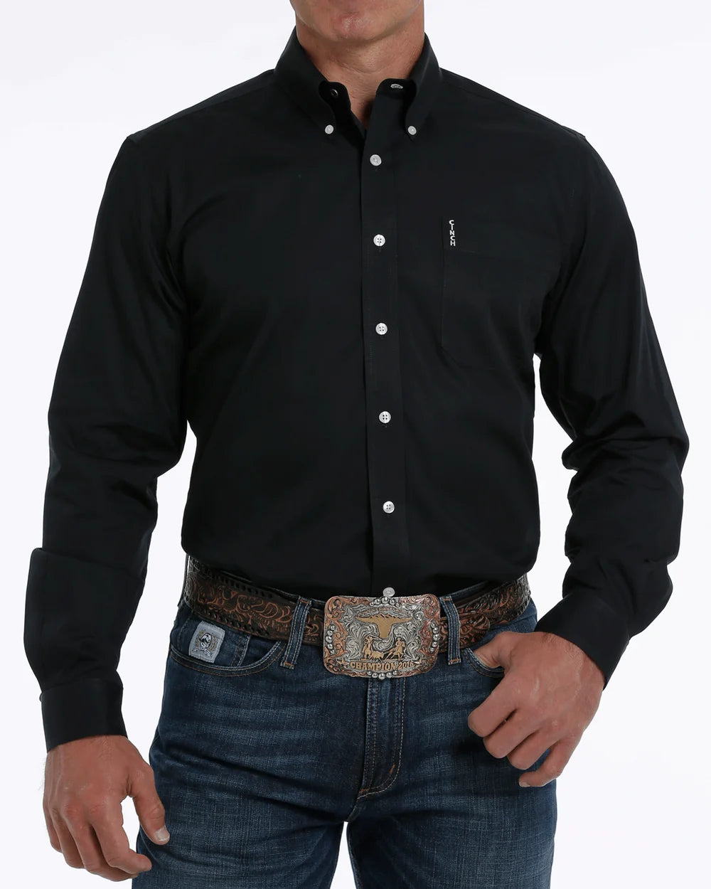 MEN'S SOLID MODERN FIT BUTTON-DOWN WESTERN SHIRT MTW1347019