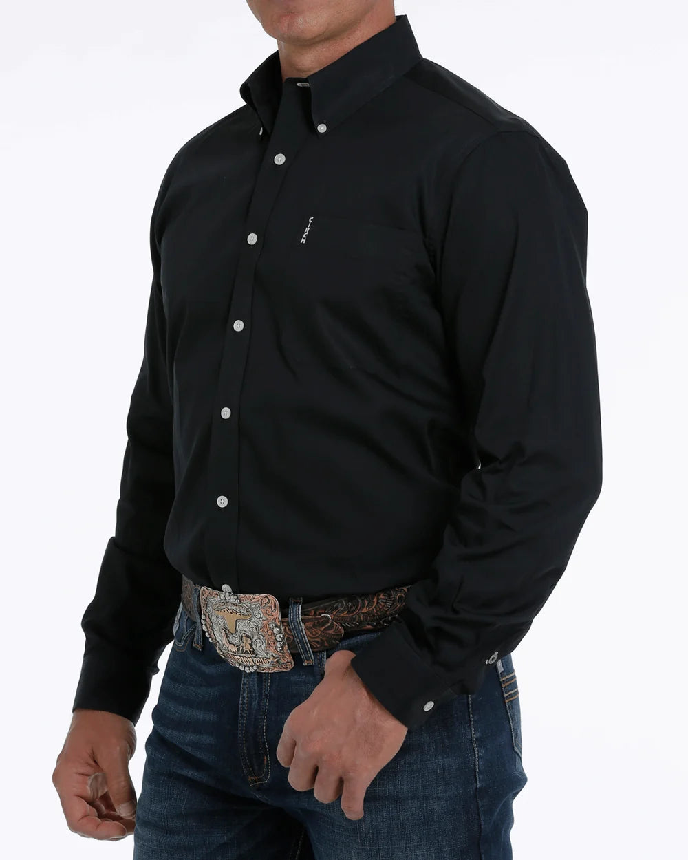 MEN'S SOLID MODERN FIT BUTTON-DOWN WESTERN SHIRT MTW1347019