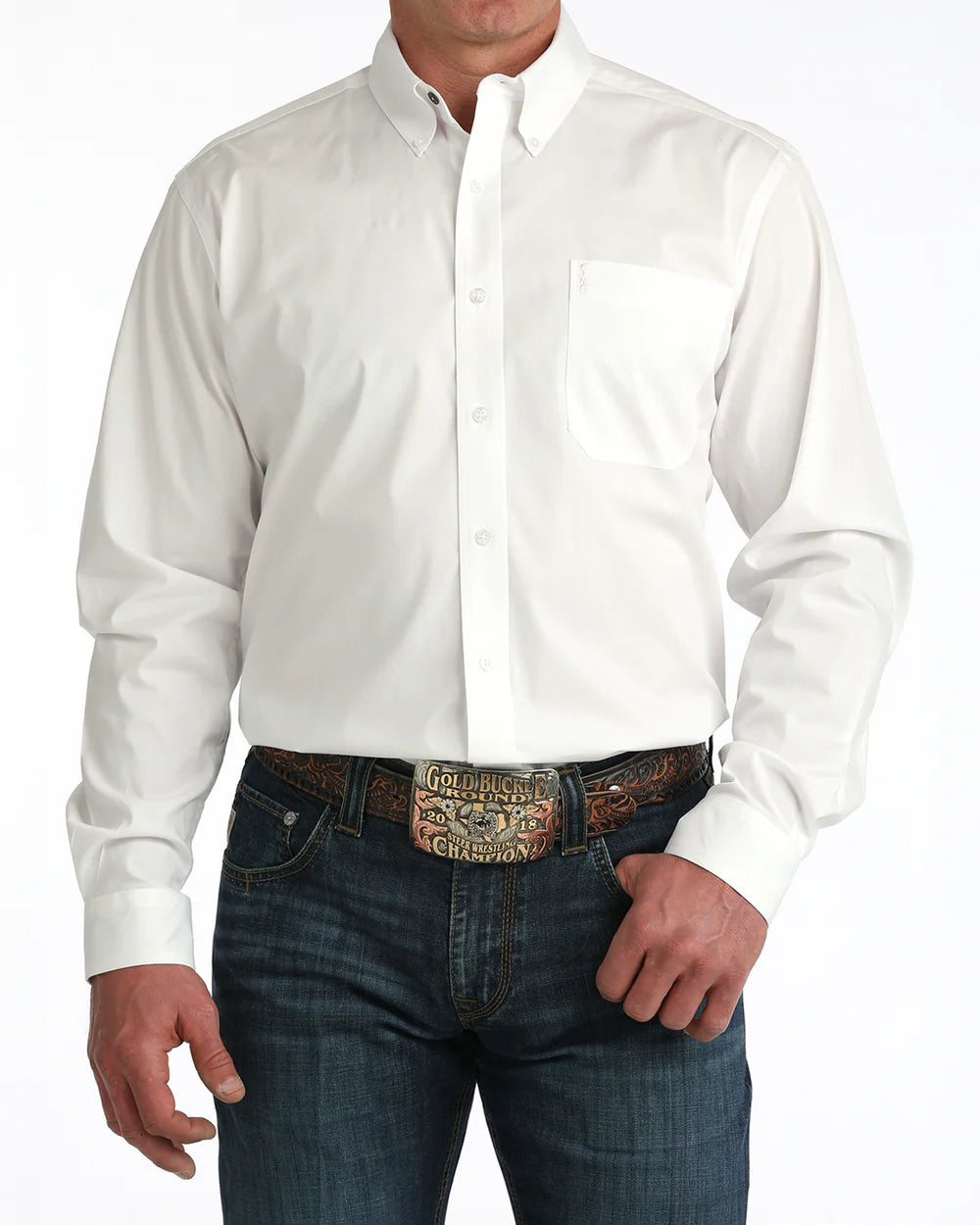 MENS CINCH SOLID BUTTON DOWN WHITE MT10320020