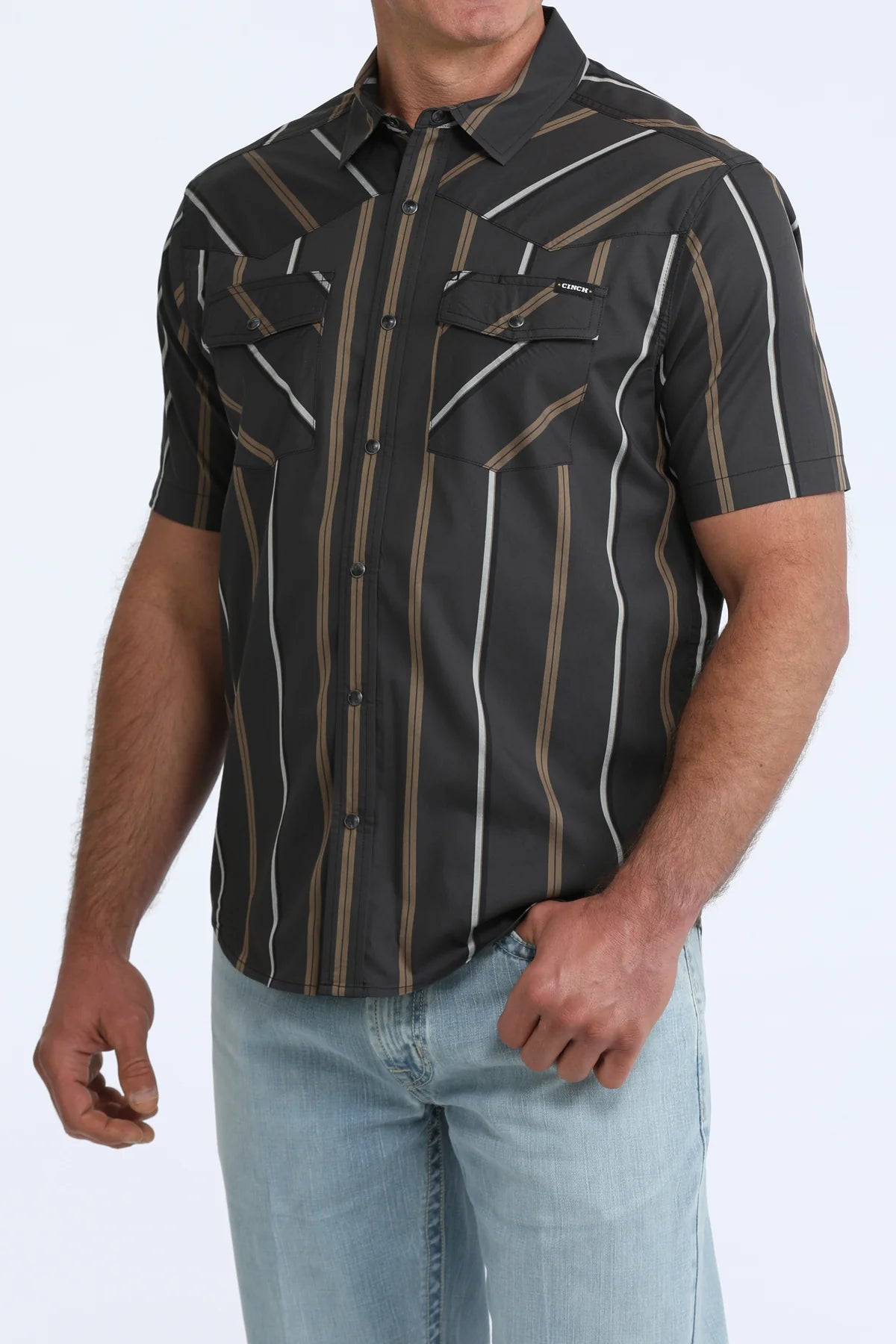 CINCH MEN'S BLACK STRIPED SHORT SLEEVE SHIRT MTW1402016
