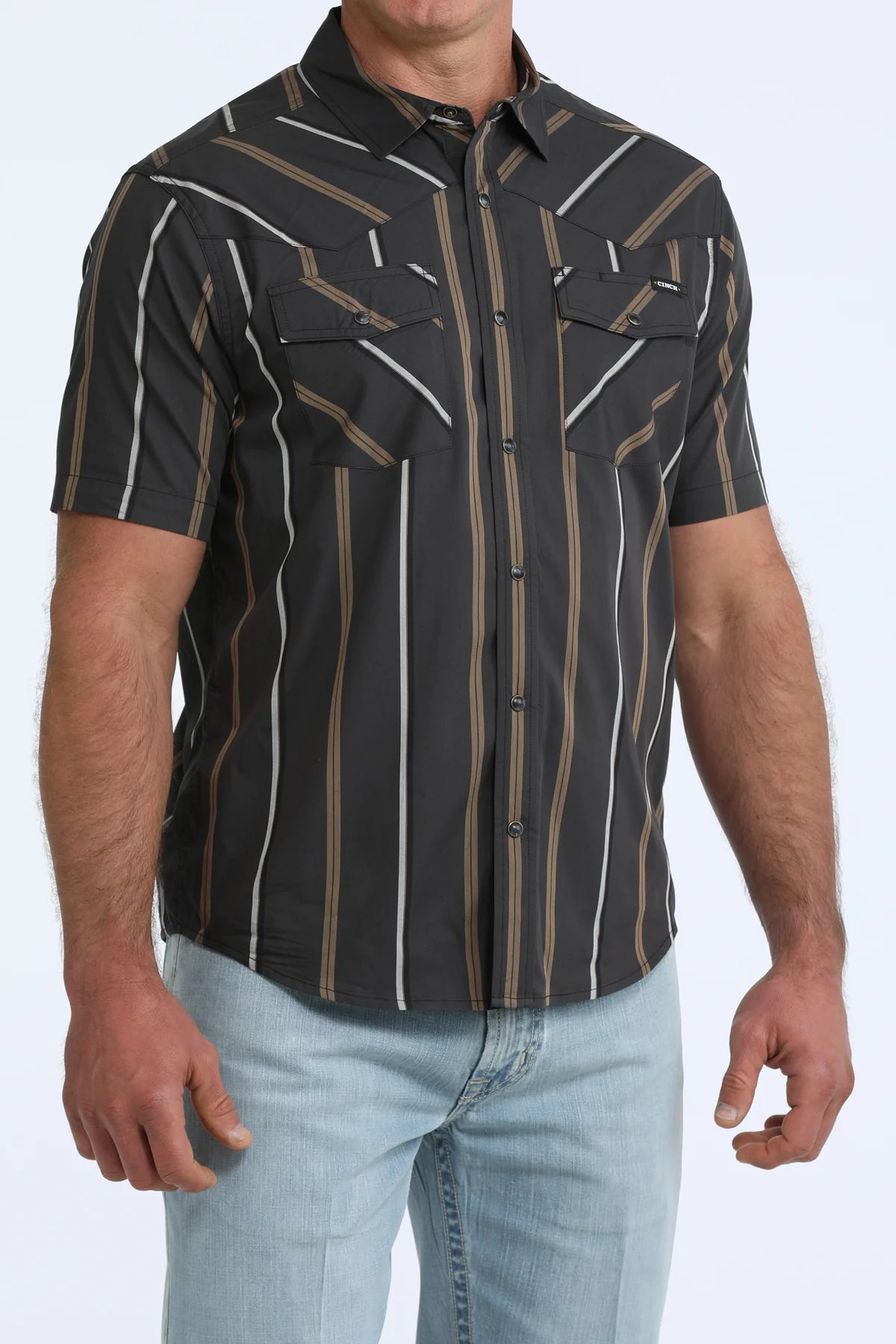 CINCH MEN'S BLACK STRIPED SHORT SLEEVE SHIRT MTW1402016