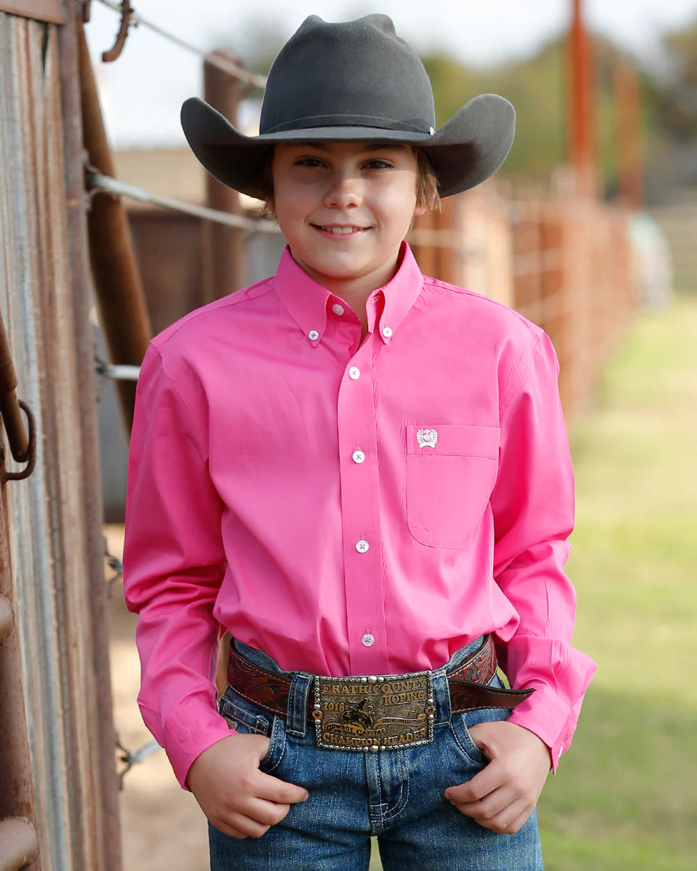 BOYS CINCH SOLID BUTTON DOWN PINK MTW7060026