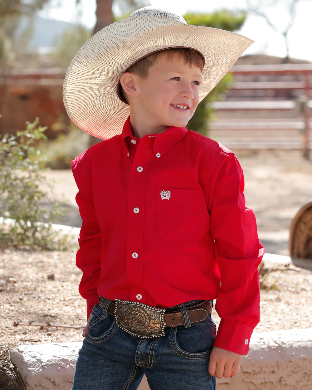 BOYS CINCH SOLID BUTTON DOWN RED MTW7060029