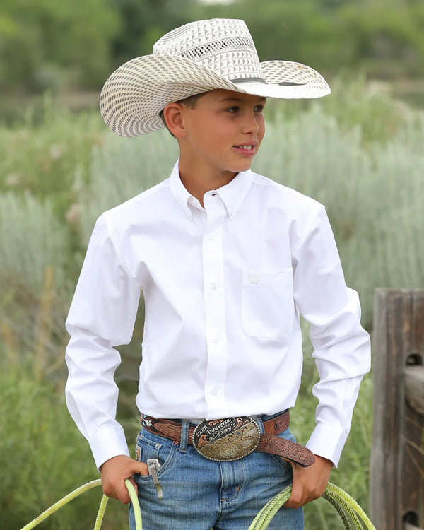 BOYS CINCH SOLID BUTTON DOWN WHITE MTW7060031