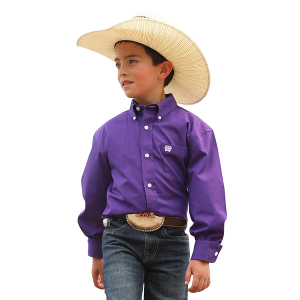 BOYS CINCH SOLID BUTTON DOWN PURPLE MTW7060381