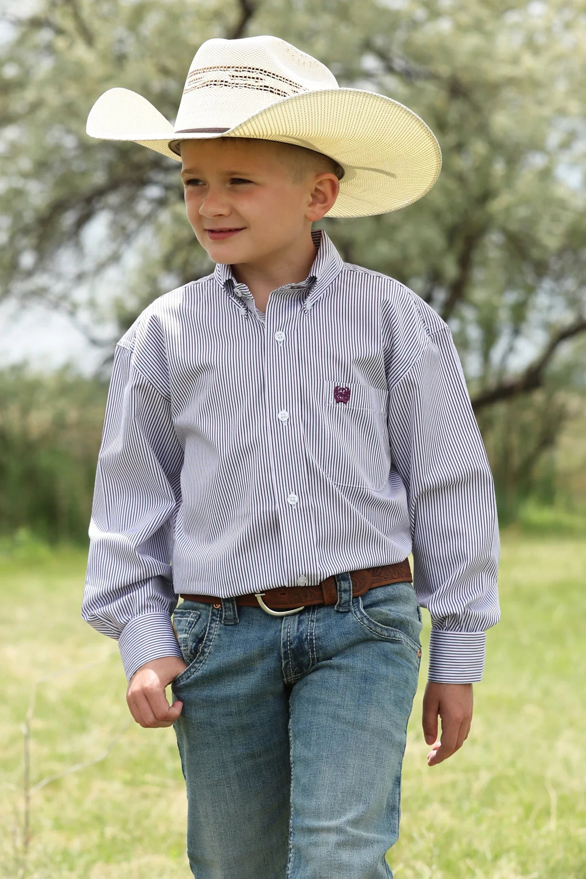 CINCH BOY'S PURPLE STRIPED LONG SLEEVE SHIRT MTW7060421
