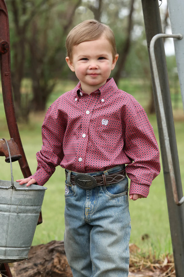 Cinch Toddler Pink Geo Print Button Long Sleeve MTW7061420