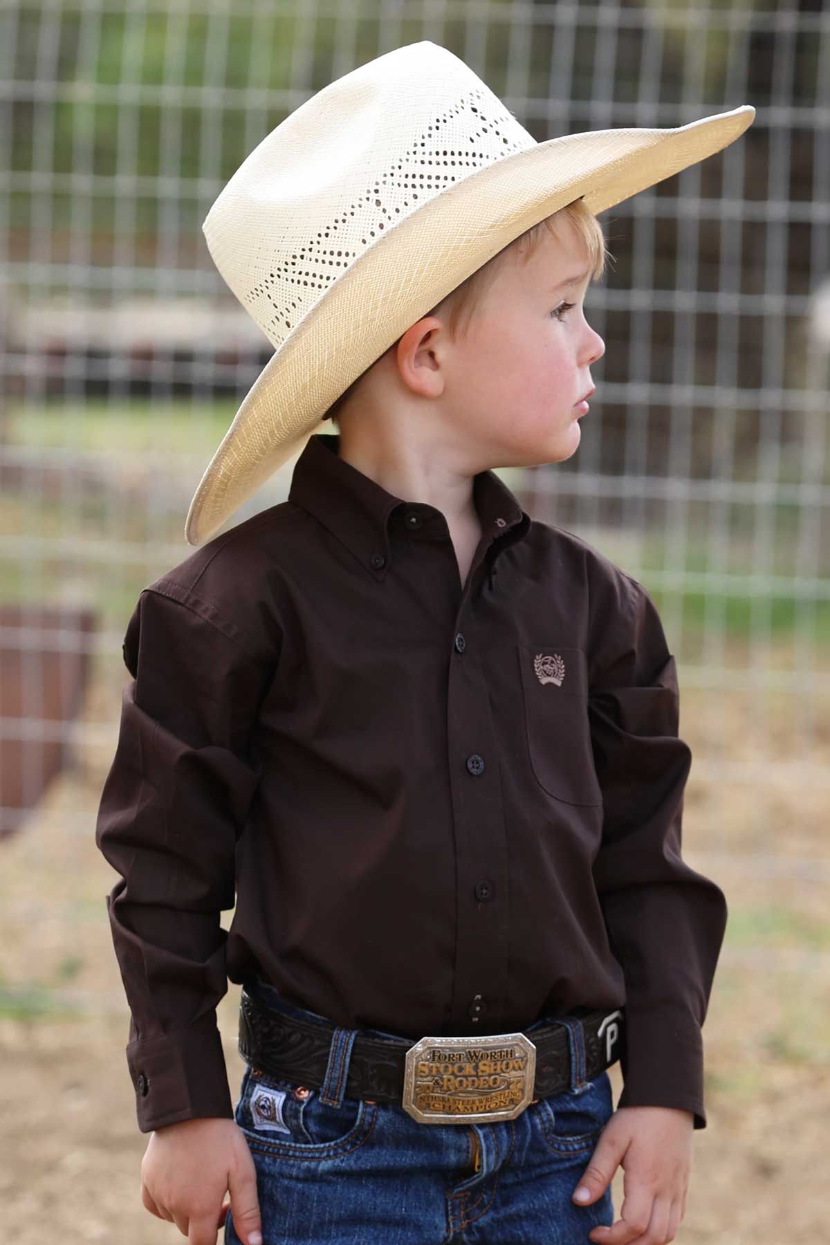 CINCH INFANT BOY'S SOLID BROWN LONG SLEEVE SHIRT MTW7062408