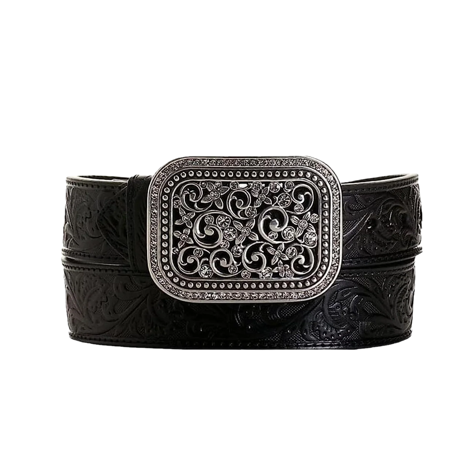 Ariat Ladies Rhinestone Filigree Tooled Black Leather Belt A10006901