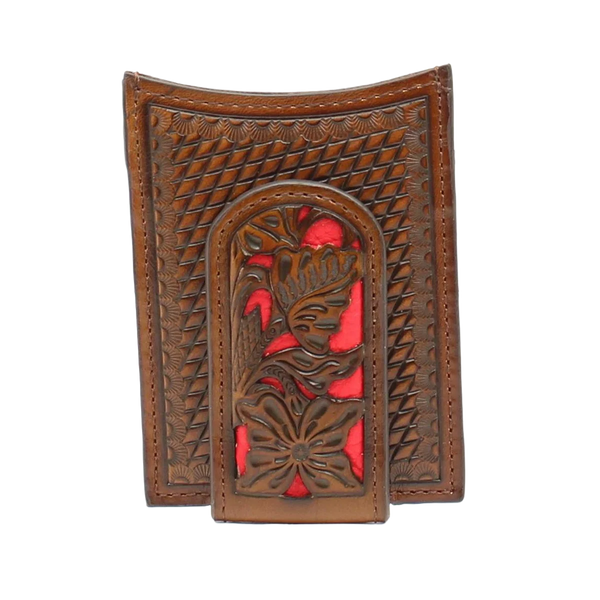 Nocona Men's Western Red Floral Inlay Magnet Money Clip Wallet N5426504