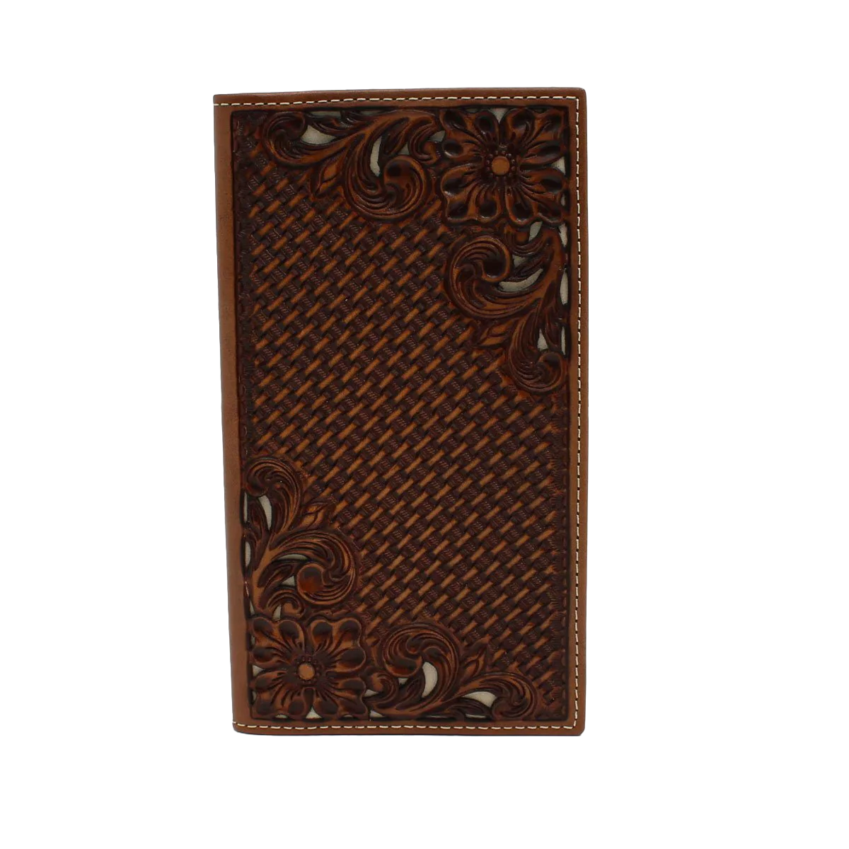 Nocona Western Men's Rodeo Floral Tooled ID Brown Wallet N500014002