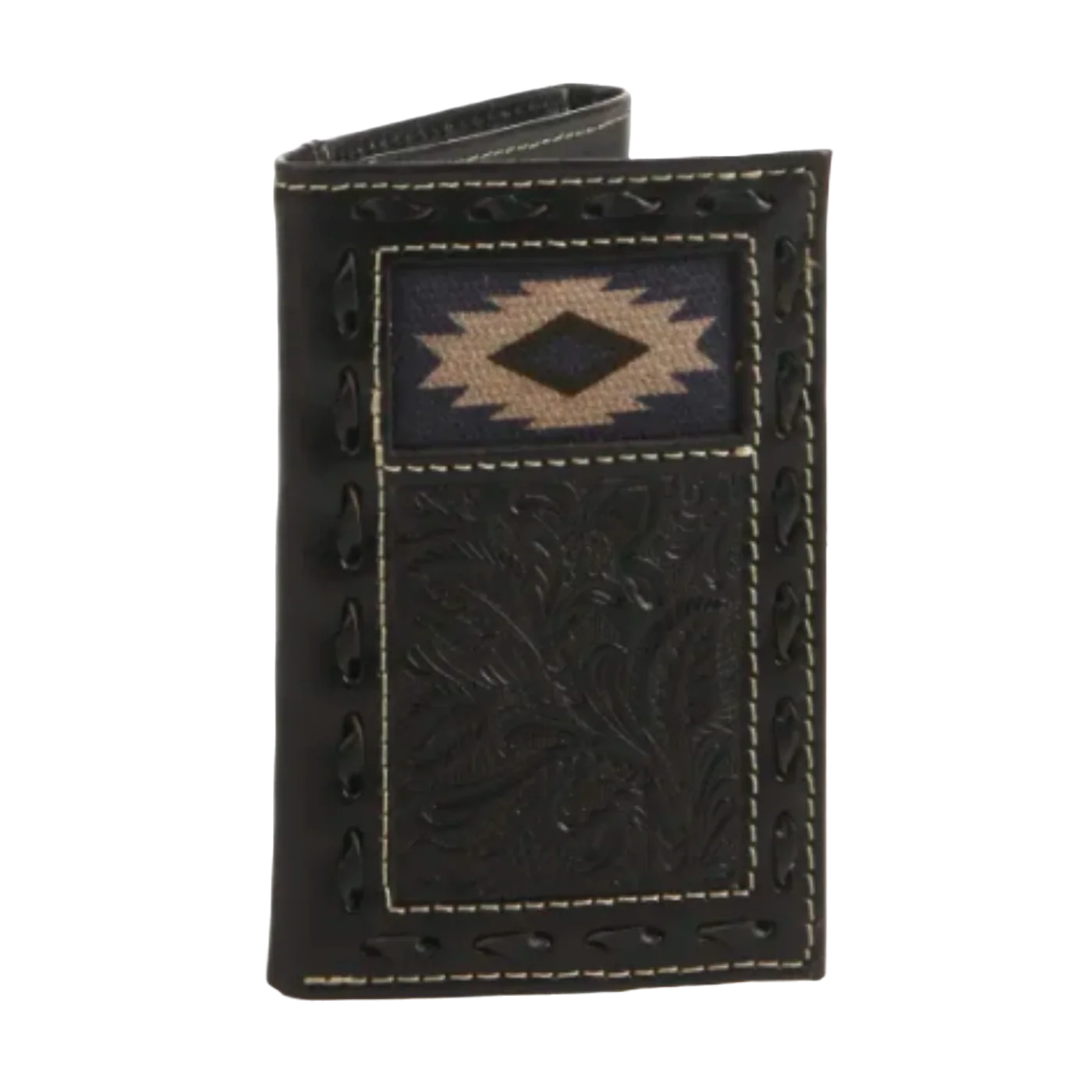 Nocona® Men's Tooled & Aztec Black Leather Trifold Wallet N500042001