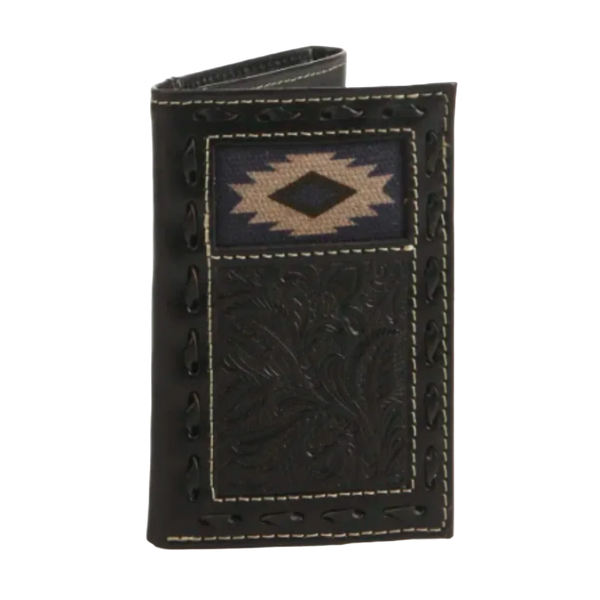 Nocona® Men's Tooled & Aztec Black Leather Trifold Wallet N500042001
