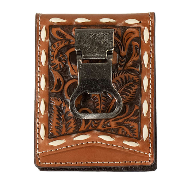 Nocona Belts Tan Floral Embossed Money Clip Bifold Wallet N500045408