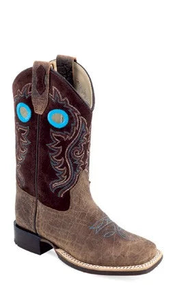 Old West BSY2011 Youth Boys Blue Stitch Boot Brown