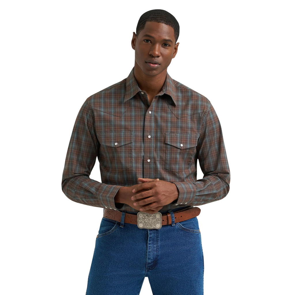 Wrangler Mens Brown Plaid Long Sleeve 11238541