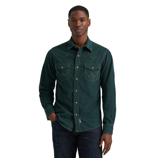 Wrangler Green Pine Ridge Retro Premium Long Sleeve Western Snap Shirt 112384763