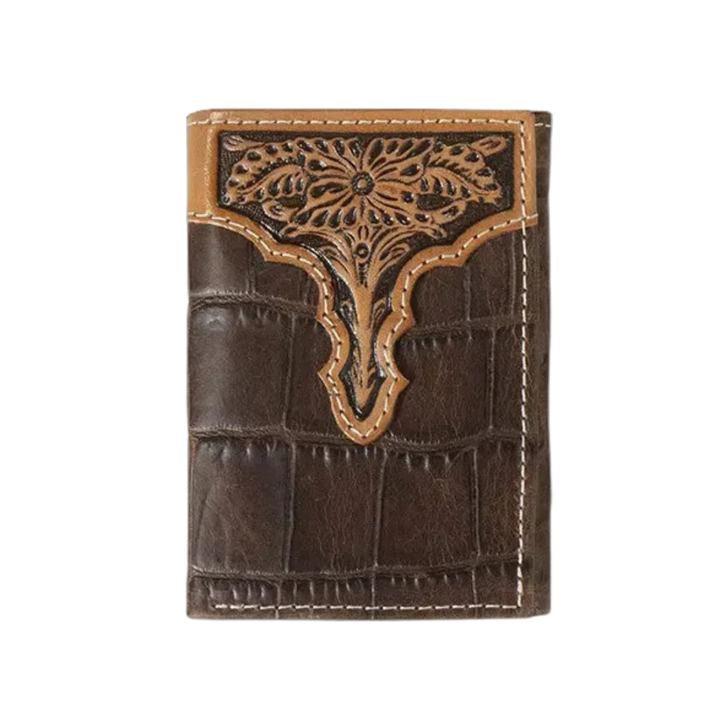 Ariat Croc Printed Trifold Brown Leather Wallet A3552902