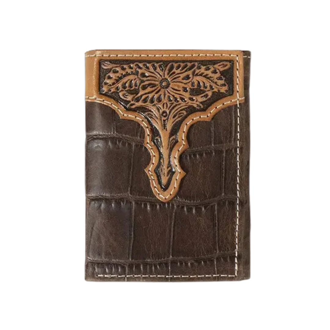 Ariat Croc Printed Trifold Brown Leather Wallet A3552902