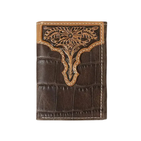 Ariat Croc Printed Trifold Brown Leather Wallet A3552902