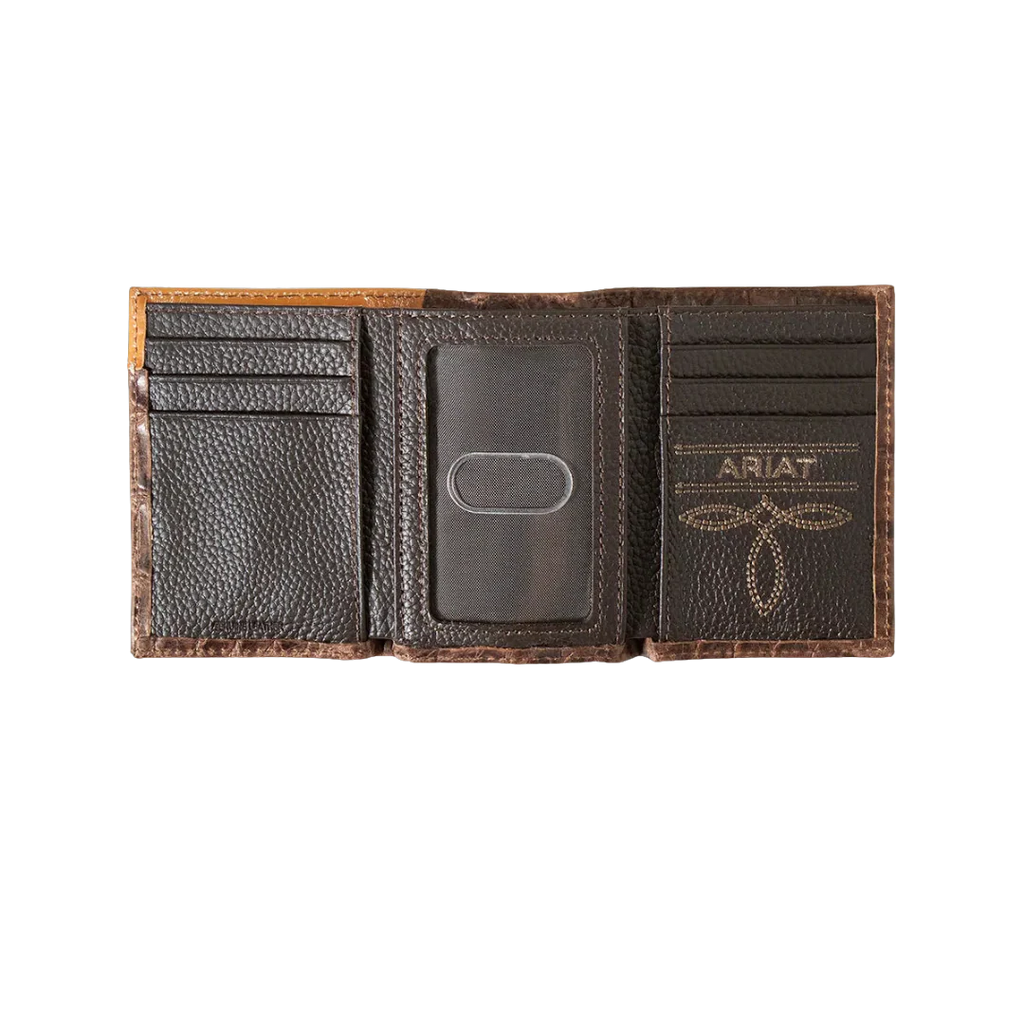 Ariat Croc Printed Trifold Brown Leather Wallet A3552902