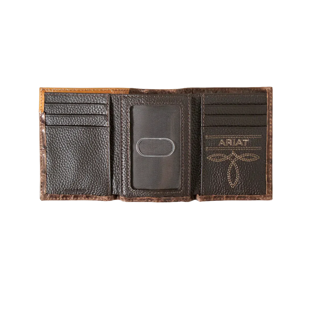 Ariat Croc Printed Trifold Brown Leather Wallet A3552902