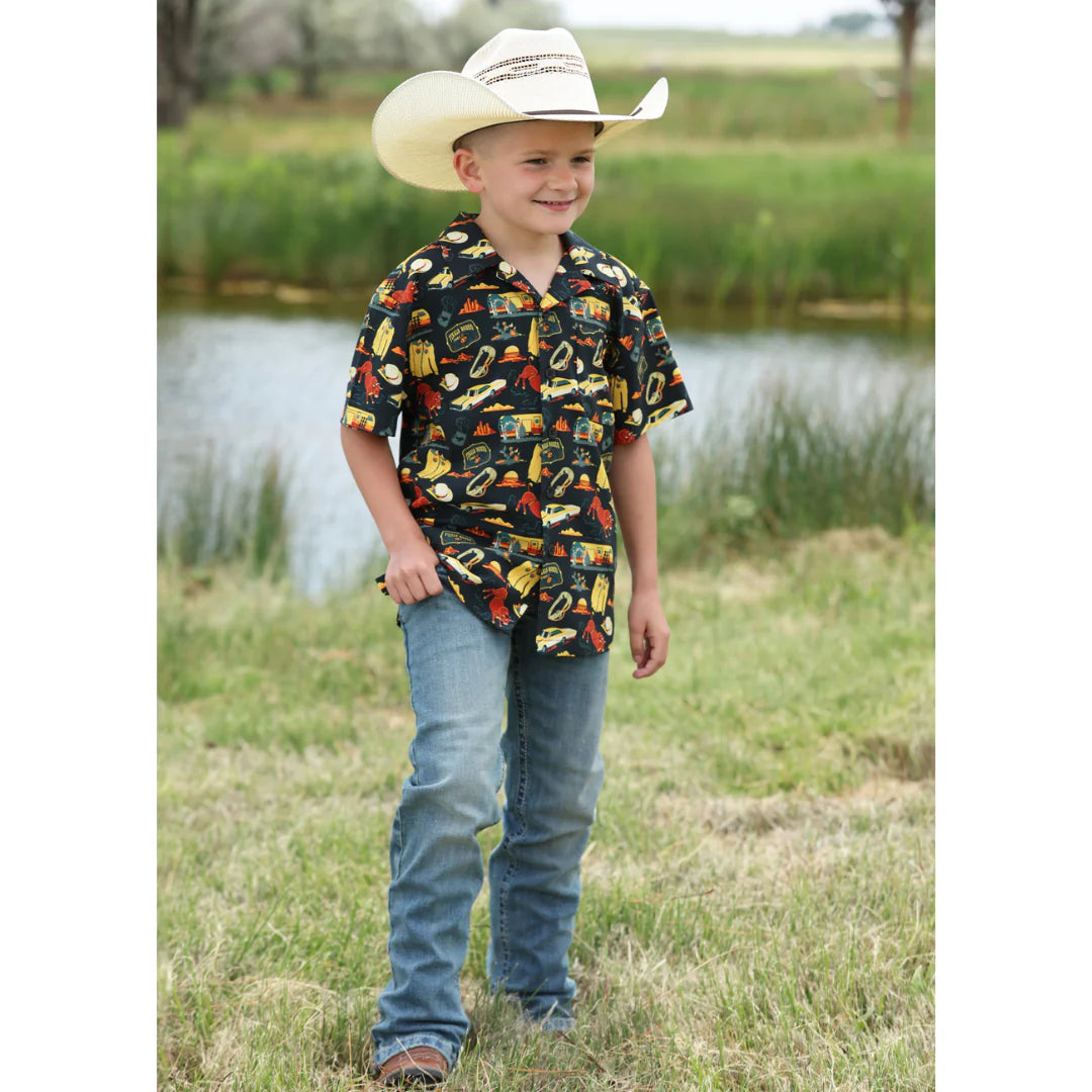 Cinch Youth Boy's Black Camp Button Down Western Shirt MTW7170005