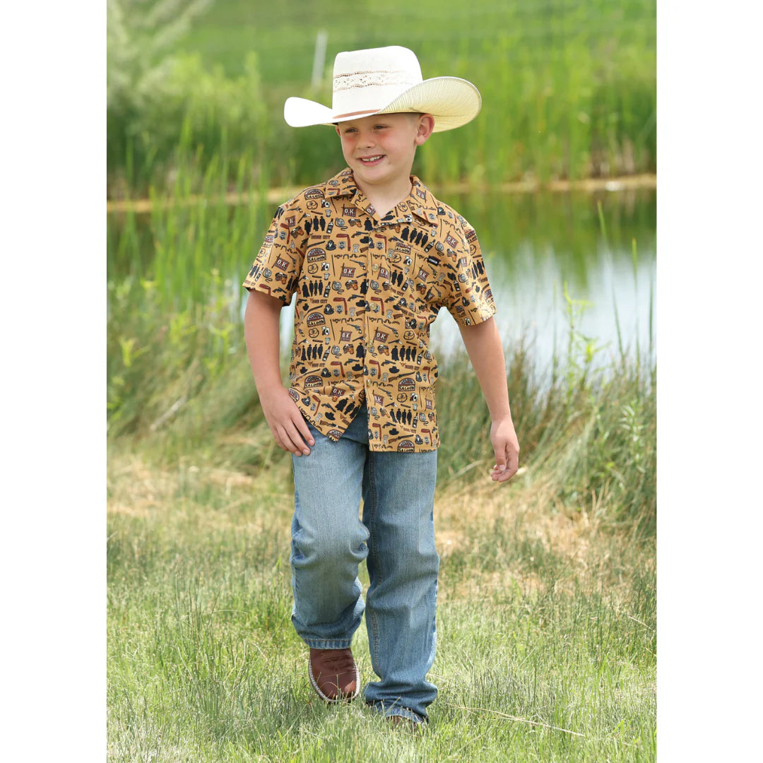 Cinch Youth Boy's Black Camp Button Down Western Shirt MTW7170006