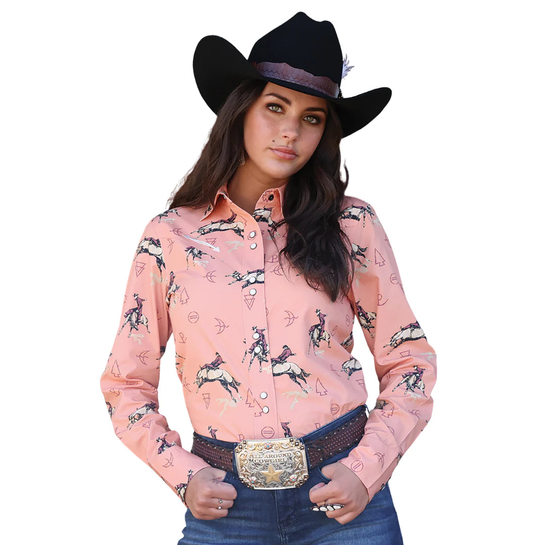 Cinch Ladies Coral Rodeo Printed Western Snap Shirt CTW7466013