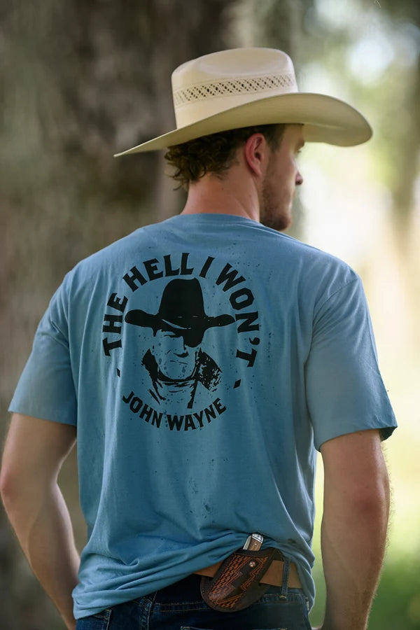 HOOEY JOHN WAYNE T-SHIRT DENIM BLUE HT2658DKDE