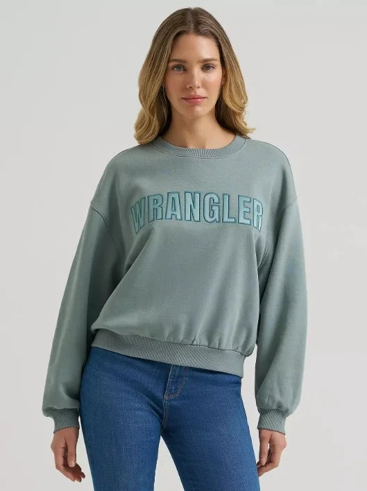 Wrangler 112384038 Women's Logo Canyon Crew Pullover Sea