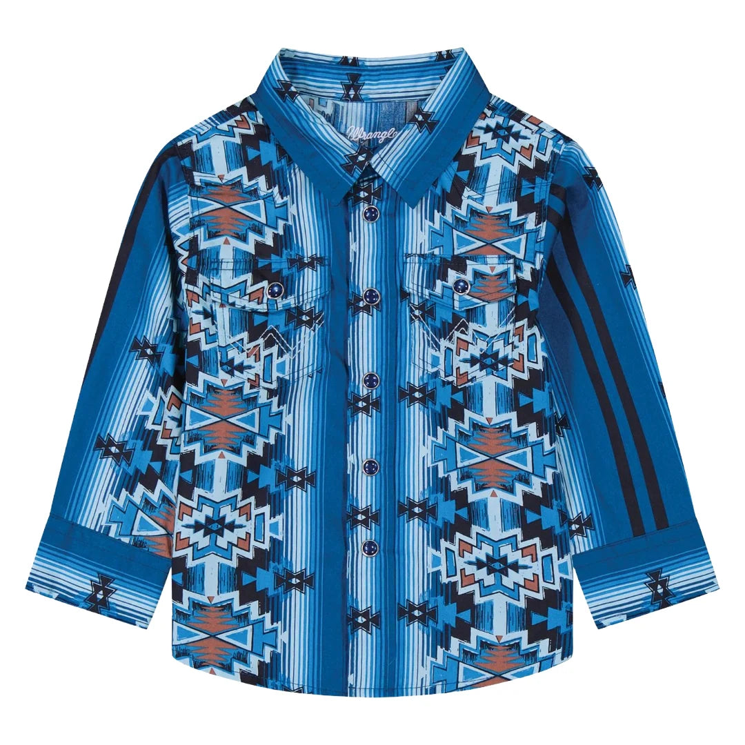 Wrangler Baby Boy's Western Blue Southwestern Snap Shirt 112384734