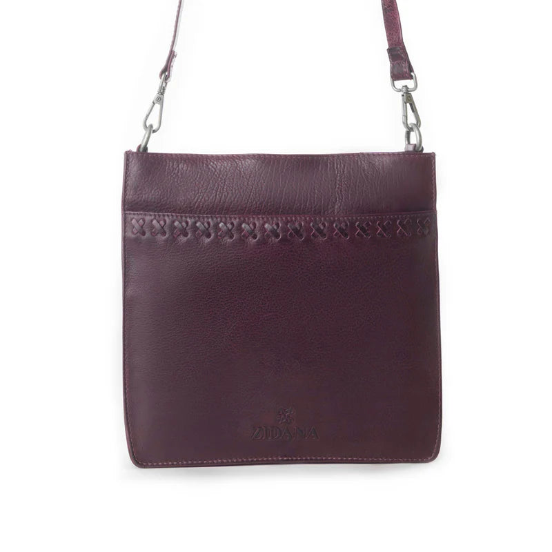 S-13826 MYRA ZIDANA MIRELLE WOVEN VEG TANNED LEATHER SLING BAG IN MULBERRY SHINE