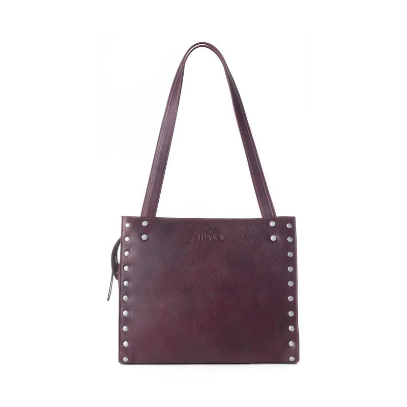 S-13829 MYRA ZIDANA ARIA AMETHYST VEG TANNED LEATHER TOTE BAG IN ROYALE MAUVE