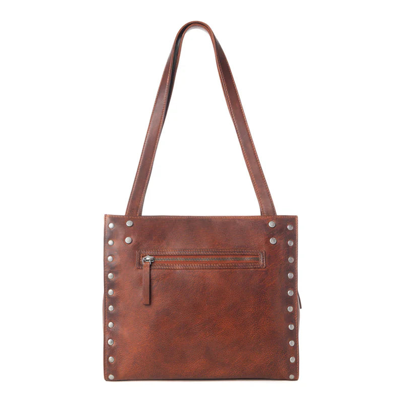 S-13830 MYRA ZIDANA ARIA AMETHYST VEG TANNED LEATHER TOTE BAG IN VINTAGE RED