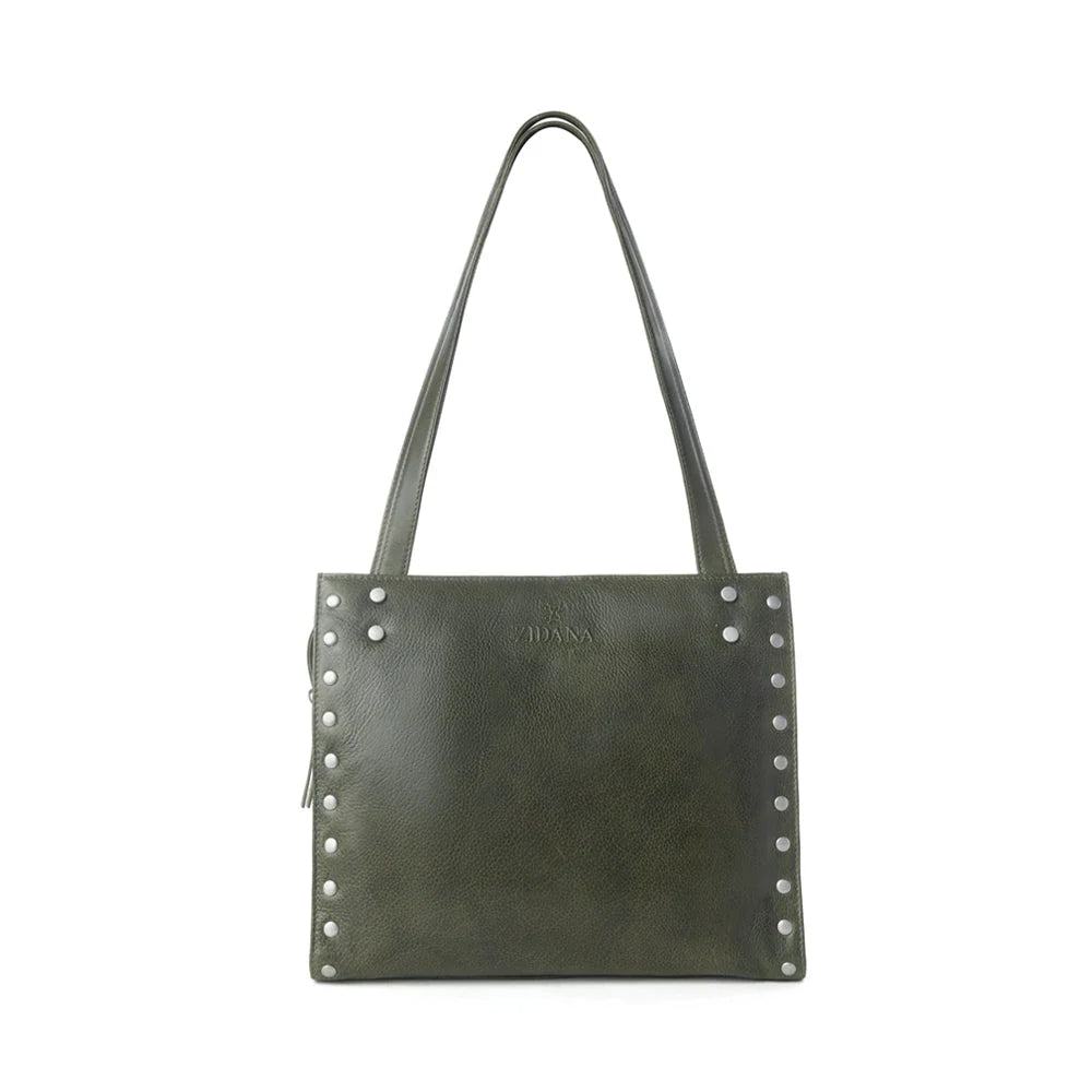 Myra Zidana Aria Amethyst Veg Tanned Leather Tote Bag In Dark Fern S-13831