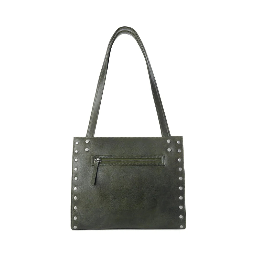 Myra Zidana Aria Amethyst Veg Tanned Leather Tote Bag In Dark Fern S-13831