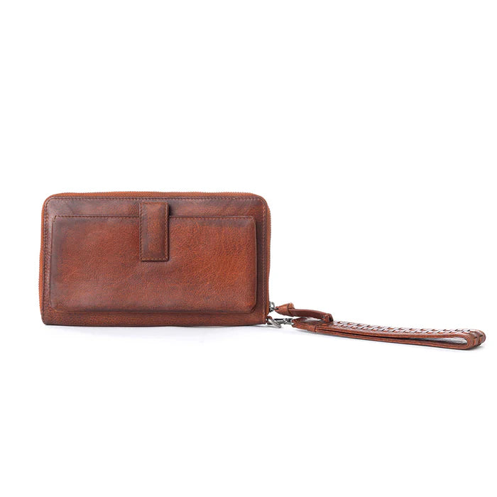 S-13869 MYRA ZIDANA ELKO BRAIDED VEG TANNED LEATHER WALLET IN AUBURN GLOW