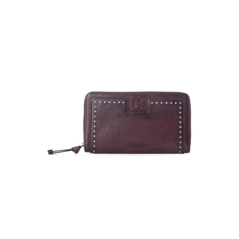 S-13871 MYRA ZIDANA ASTRA STUDDED VEG TANNED LEATHER WALLET IN MULBERRY DUSK