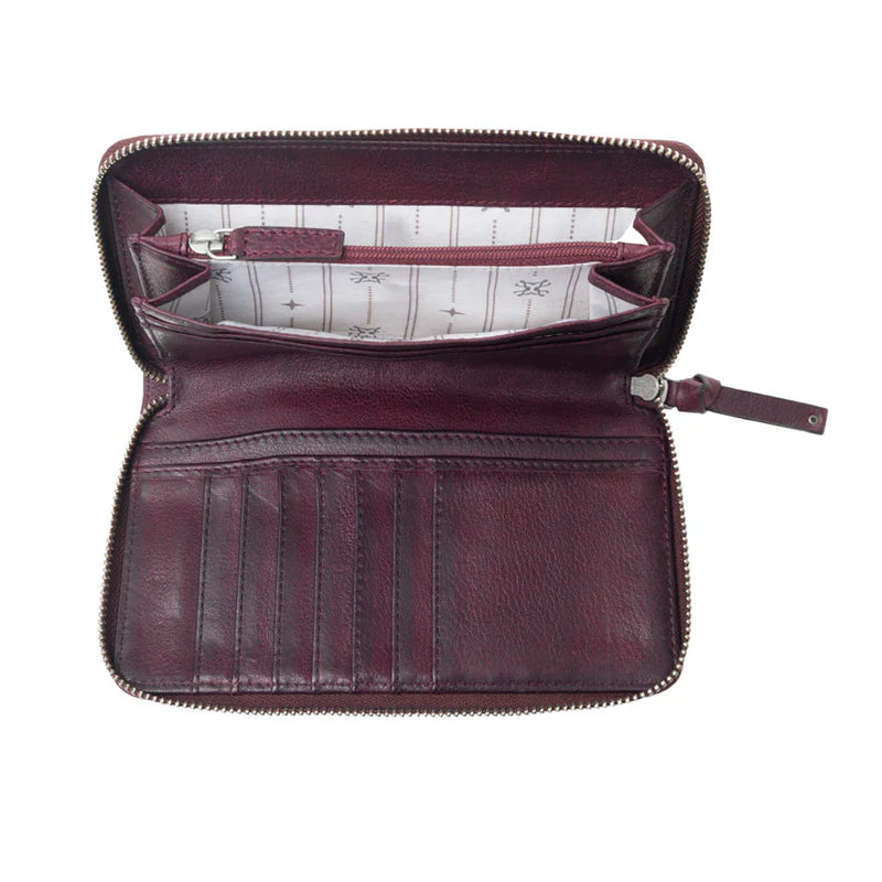 S-13871 MYRA ZIDANA ASTRA STUDDED VEG TANNED LEATHER WALLET IN MULBERRY DUSK