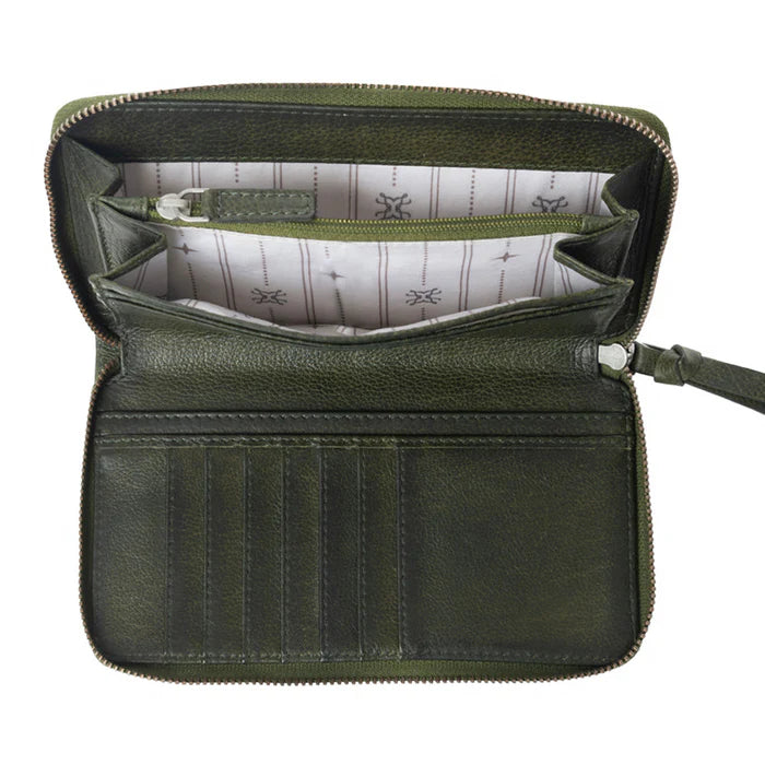 S-13873 MYRA ZIDANA ASTRA STUDDED VEG TANNED LEATHER WALLET IN VELVET MOSS