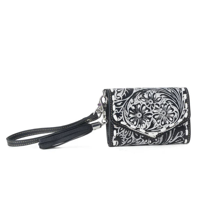 S-13918 MYRA ELISE HANDTOOLED LEATHER WALLET IN DARK MIST