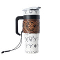 Trailkissed Western Tumbler In Yellow Stainless Steel With Leather Wrap S-14766