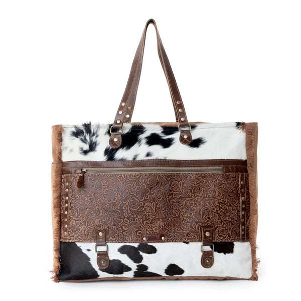 S-15072 Forester Junction Weekender Bag In Tan With Hair On And Embossed Leather
