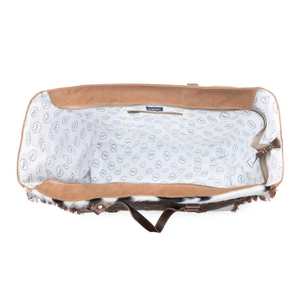 S-15072 Forester Junction Weekender Bag In Tan With Hair On And Embossed Leather