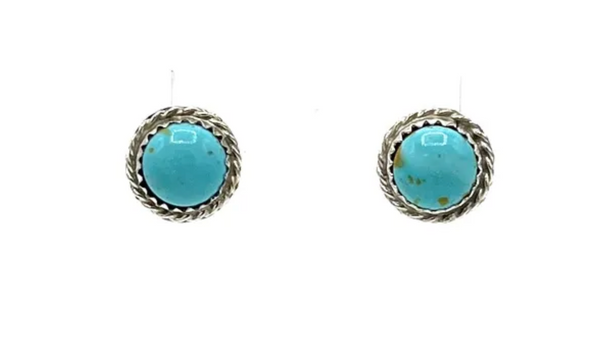 ER-000614 Navajo Handmade Kingman Turquoise Earrings - Esther White