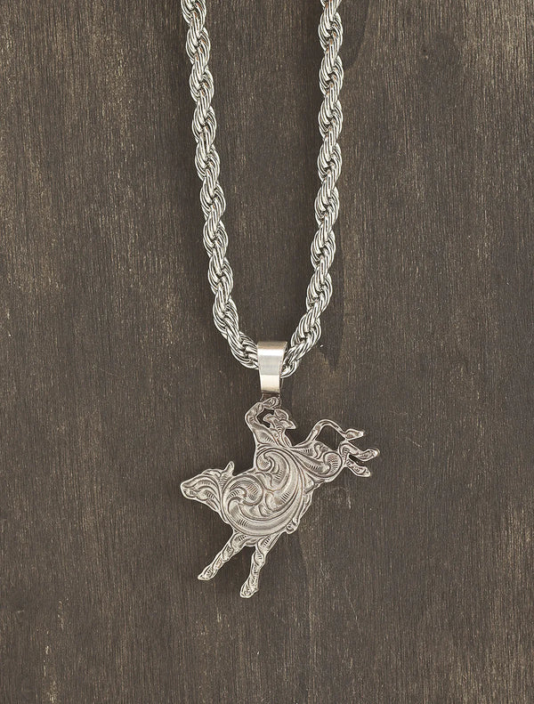 MENS NECKLACE 24" ENGRAVED BULL RIDER D47031